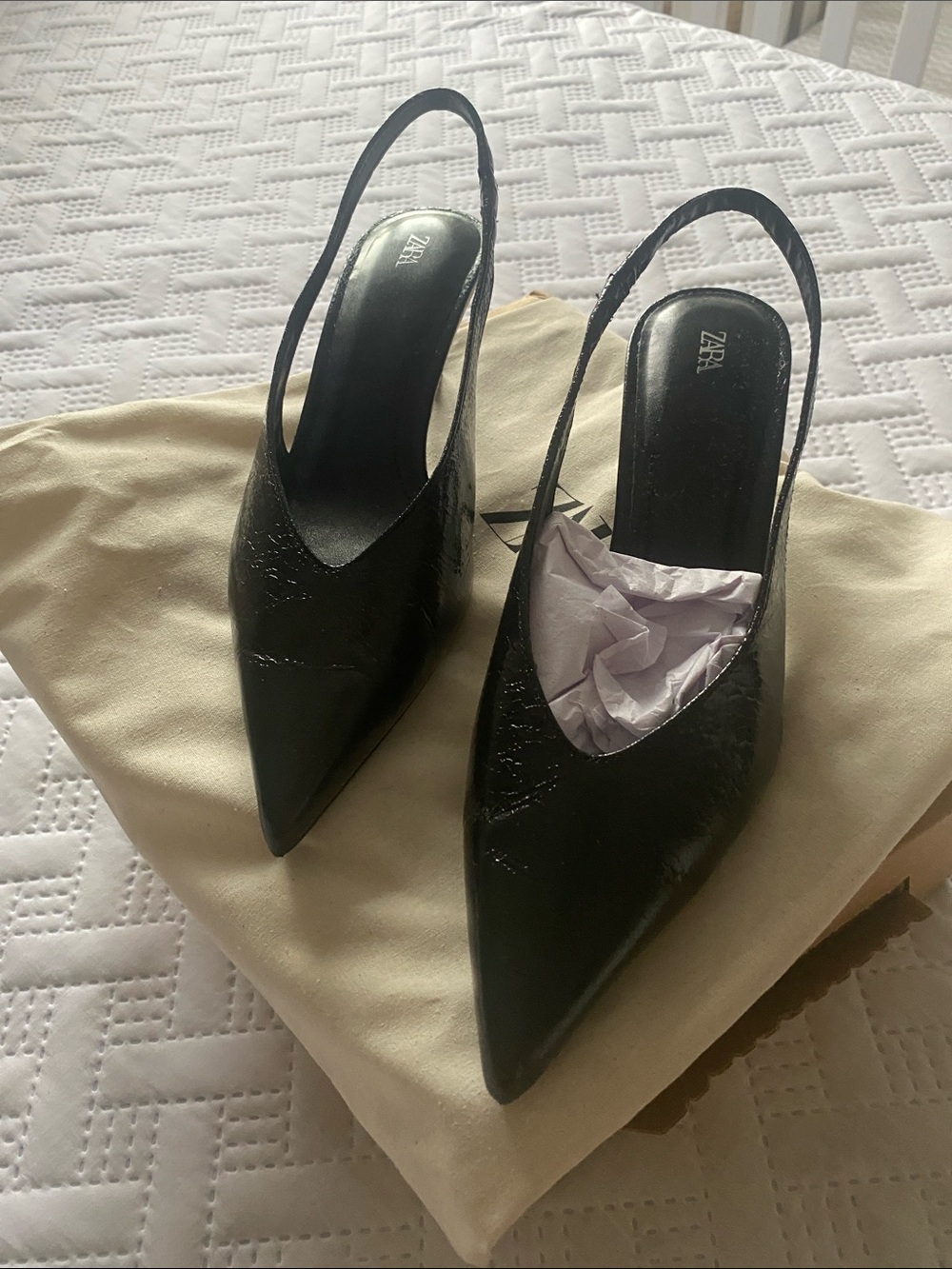 Zara Black Slingback Pointed-Toe Heels